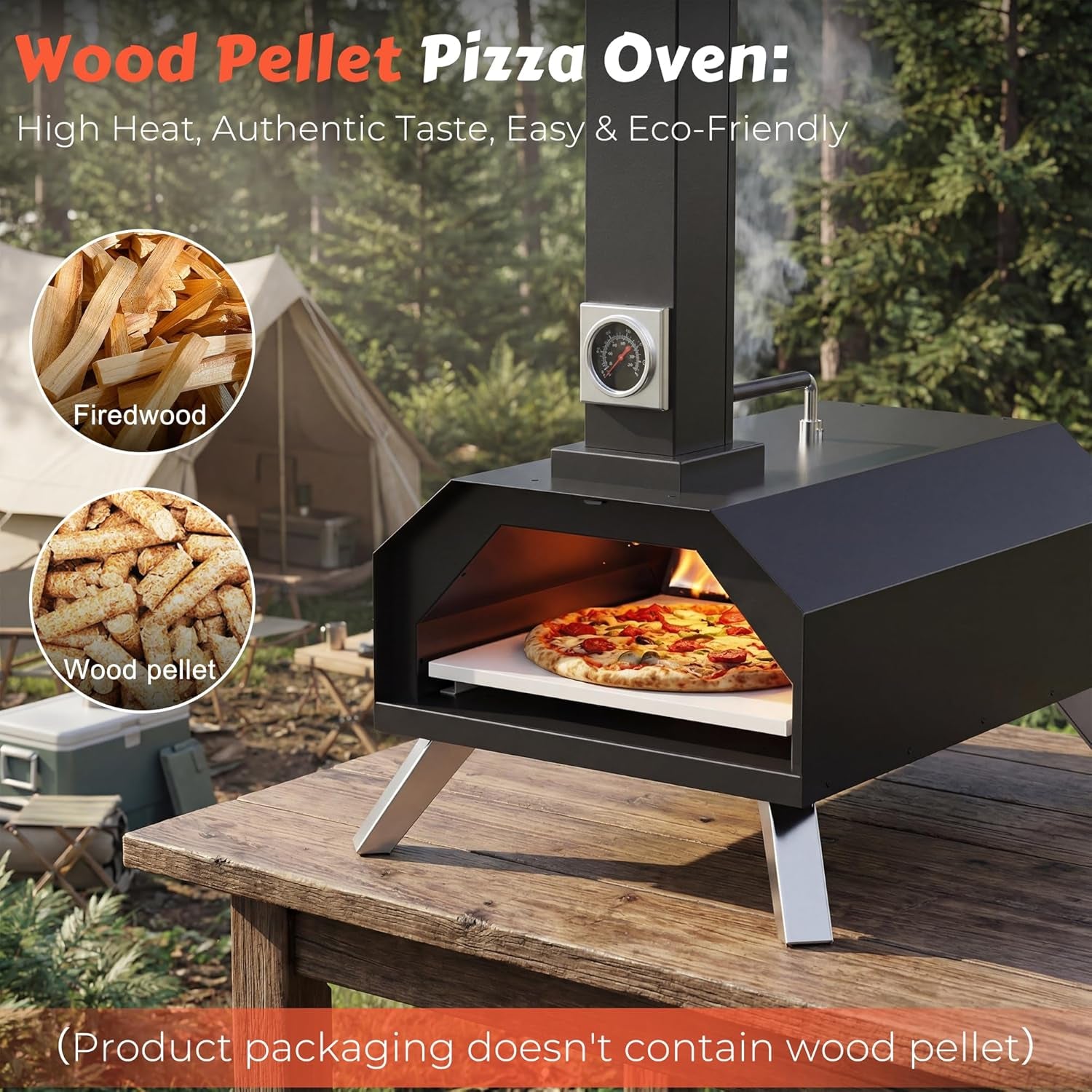 Pizza Oven Outdoor with a Thermometer, Portable Wood Fire Pizza Oven Stainless Steel Pizza Maker for Backyard or outside Camping, Pizza Stone(11.25Inch*11.25Inch)