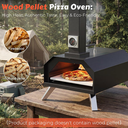 Pizza Oven Outdoor with a Thermometer, Portable Wood Fire Pizza Oven Stainless Steel Pizza Maker for Backyard or outside Camping, Pizza Stone(11.25Inch*11.25Inch)