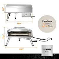 Propane Pizza Oven Designed for Outdoor Cooking, 16 Inch Stainless Steel, Rotating Stone, Quick Assembly