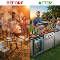 BBQ Island Outdoor Kitchen Kits, 4-Burner 72000 BTU Stainless Steel Modular 98 Inch Natural Gas Outdoor Kitchen Bar Barbecue Island Grill with Refrigerator and Sink for Patio Backyard — Before & After