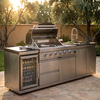 BBQ Island Outdoor Kitchen Kits, 4-Burner 72000 BTU Stainless Steel Modular 98 Inch Natural Gas Outdoor Kitchen Bar Barbecue Island Grill with Refrigerator and Sink for Patio Backyard — Studio Shot