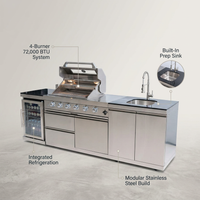 BBQ Island Outdoor Kitchen Kits, 4-Burner 72000 BTU Stainless Steel Modular 98 Inch Natural Gas Outdoor Kitchen Bar Barbecue Island Grill with Refrigerator and Sink for Patio Backyard — infographic