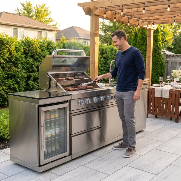 Outdoor Kitchen Island Built to Transform Your Backyard, 4-Burner 72000 BTU, Stainless Steel, 98 Inch