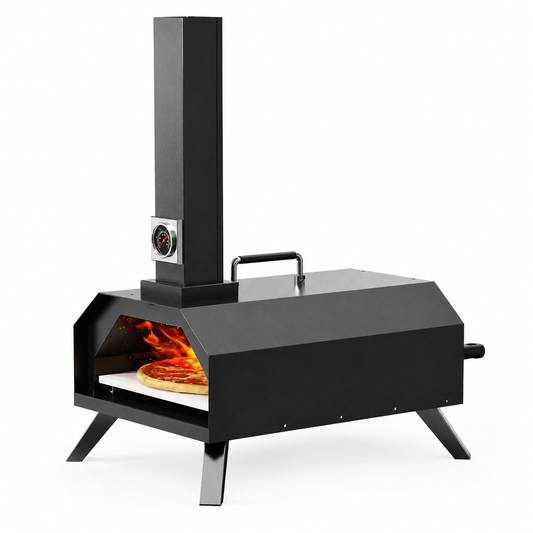 Pizza Oven Outdoor with a Thermometer, Portable Wood Fire Pizza Oven Stainless Steel Pizza Maker for Backyard or outside Camping, Pizza Stone(11.25Inch*11.25Inch)