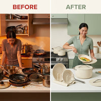 Cookware+ 8-Piece Ceramic Nonstick Cookware Set in Cream — Before & After