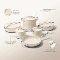 Cookware+ 8-Piece Ceramic Nonstick Cookware Set in Cream — infographic
