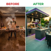 Customized Multi Functional Outdoor Kitchen BBQ Pod with Shelter Moisture Resistant Stainless Steel Outdoor Kitchen Patio Shed — Before & After