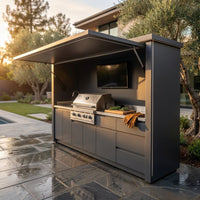Customized Multi Functional Outdoor Kitchen BBQ Pod with Shelter Moisture Resistant Stainless Steel Outdoor Kitchen Patio Shed — Studio Shot