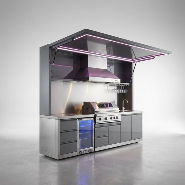Customized Multi Functional Outdoor Kitchen BBQ Pod with Shelter Moisture Resistant Stainless Steel Outdoor Kitchen Patio Shed — Studio Shot
