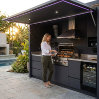 Customized Multi Functional Outdoor Kitchen BBQ Pod with Shelter Moisture Resistant Stainless Steel Outdoor Kitchen Patio Shed — Lifestyle