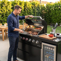Outdoor Kitchen Island Black Stainless Steel with Sink & 46-Inch 4-Burner 72000 BTU Grill, Wine Cooler, Refrigerator, Rotisserie Kit & Granite Countertops — Lifestyle