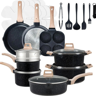25-Piece Nonstick Cookware Set, Induction Compatible, PFOA/PFOS Free Black Kitchen Pots and Pans