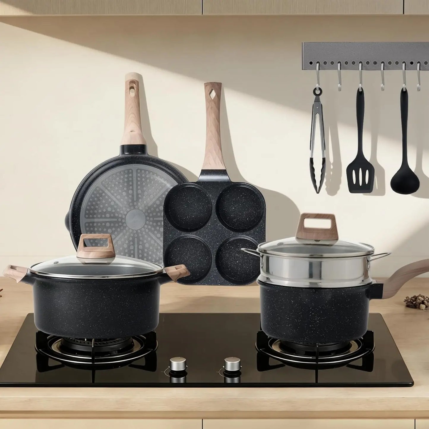 25-Piece Nonstick Cookware Set, Induction Compatible, PFOA/PFOS Free Black Kitchen Pots and Pans